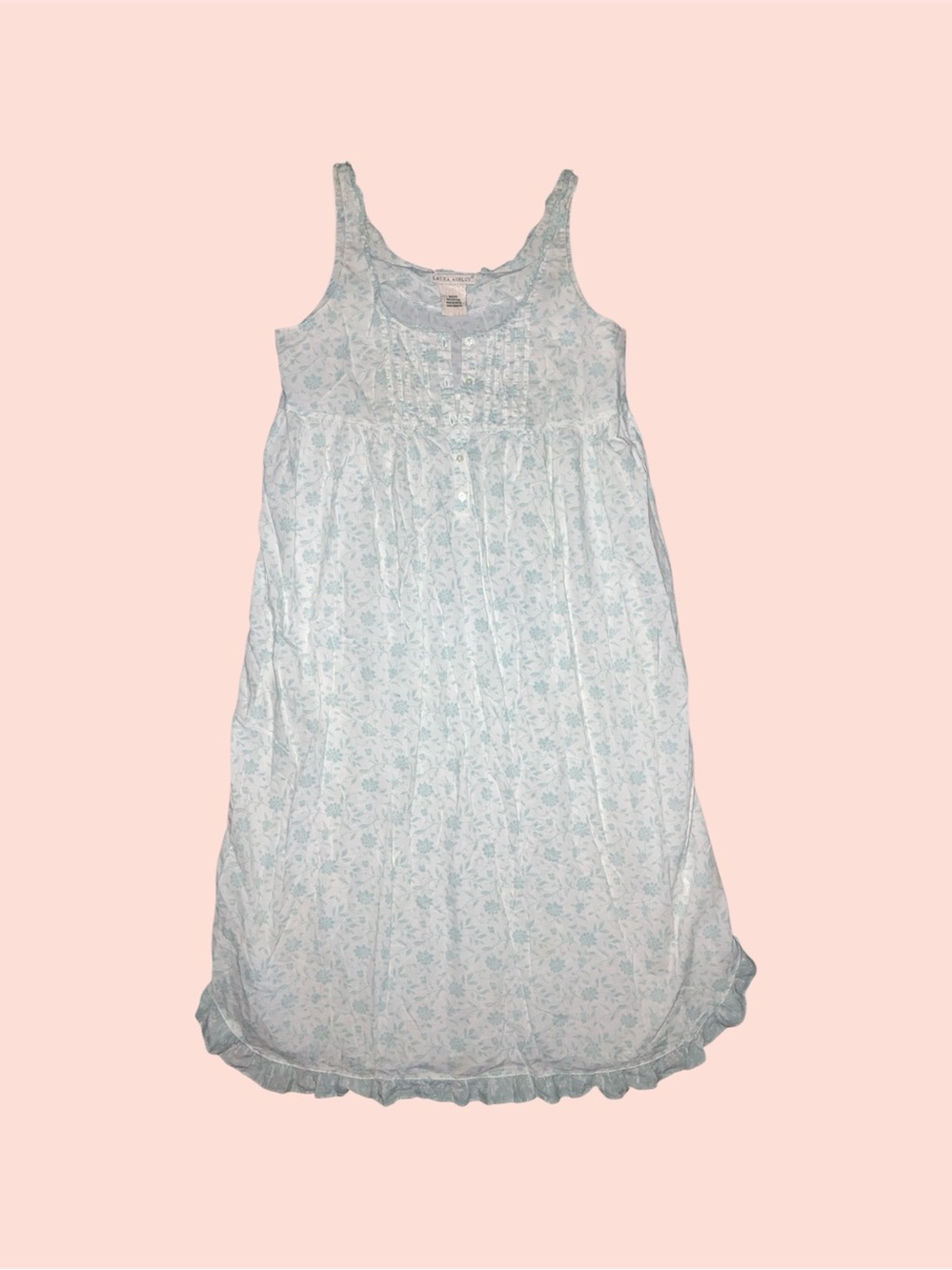 Blue Floral White Cotton Nightgown
